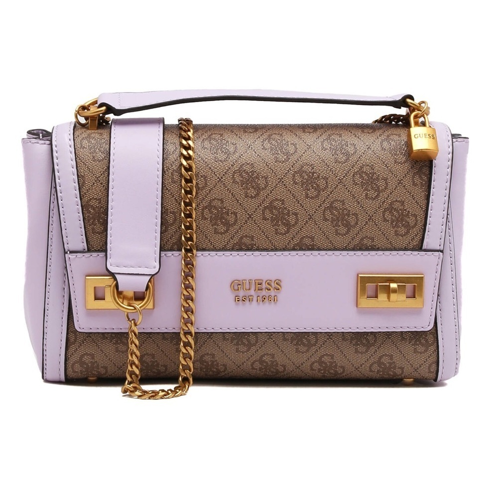 GUESS Katey Flap Shoulder Bag Lilac Rare Quilted Purse Crossbody Lavender Cream